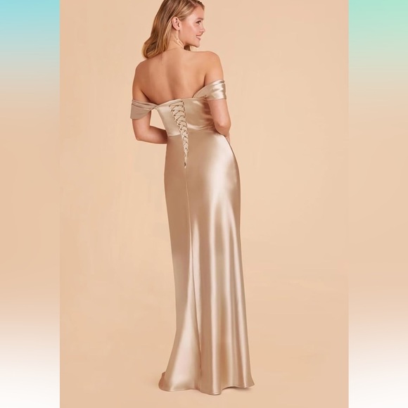 Off The Shoulder Maxi Satin Formal Evening Dress with Slit (Size Small) - Picture 2 of 3